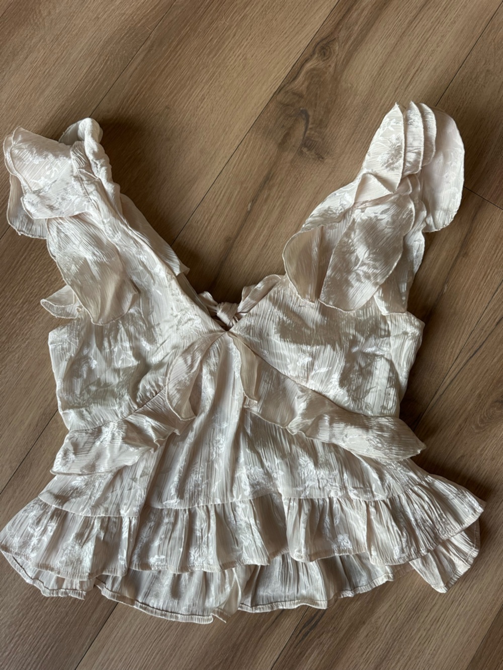 Trixxi Ivory Ruffle Satin Crop Top